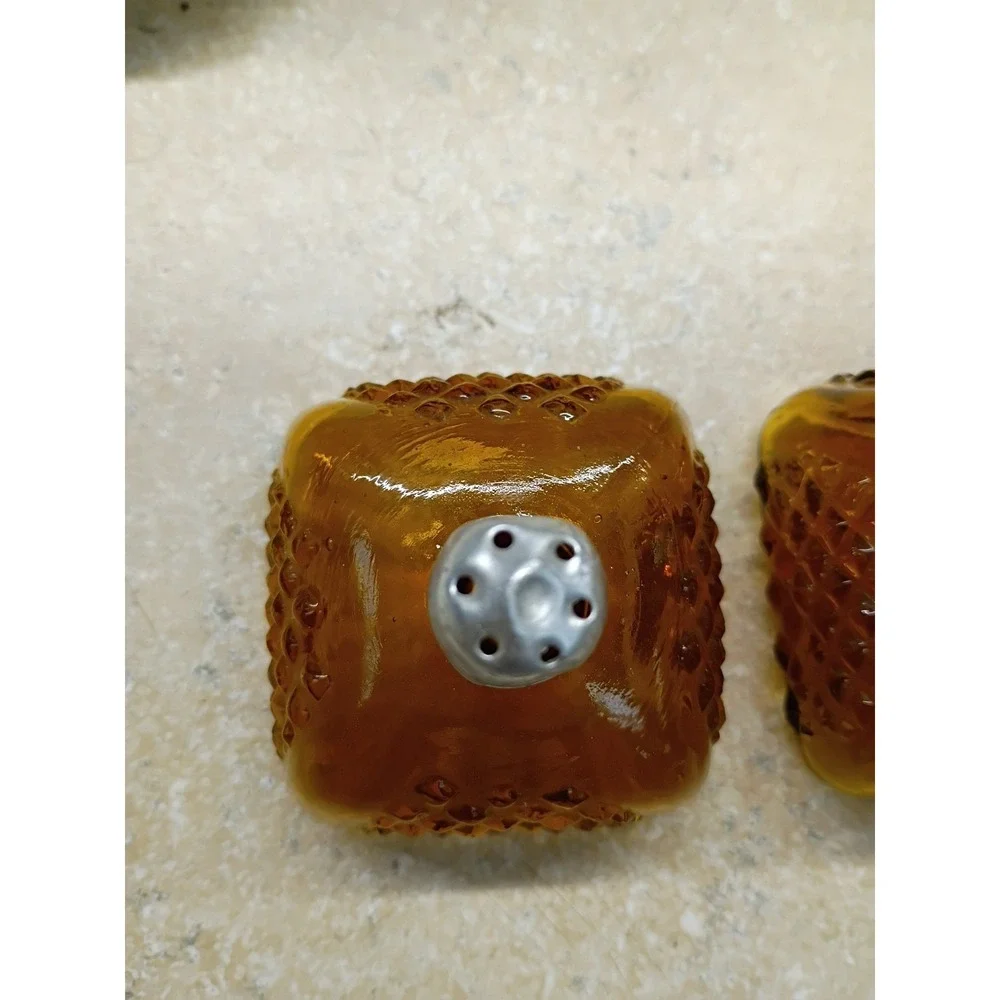 Vintage Set Amber‎ Glass Hobnail Salt & Pepper Shakers Retro MCM Collectibles